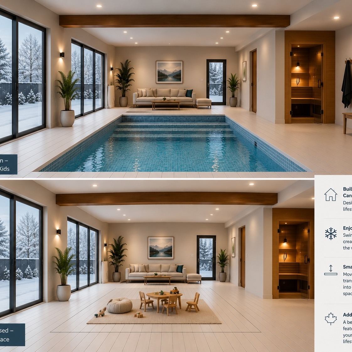 Pool and raised floor concept illustration